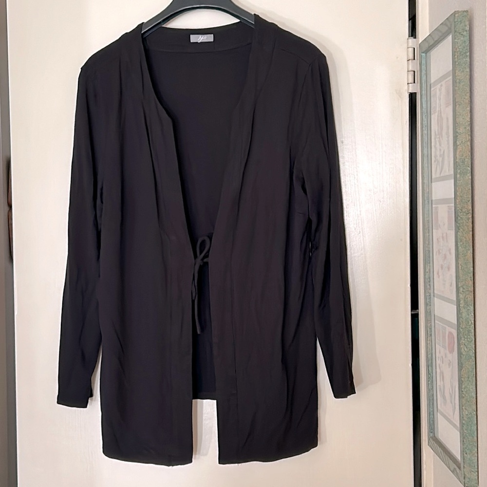 J. Jill black lightweight black blouse with front tying adjustable opening. - Picture 2 of 8